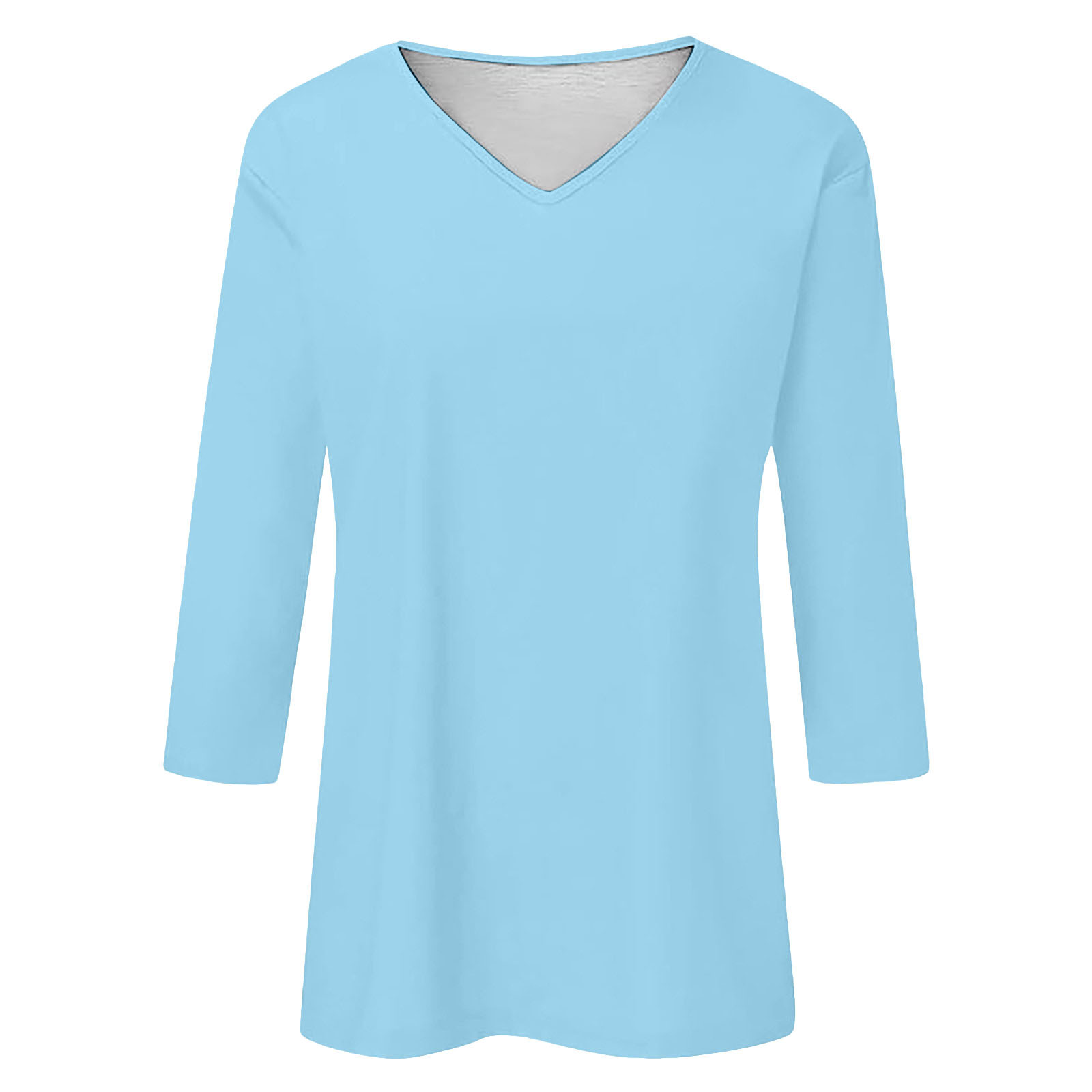 thumbnail image 4 of Camiseta básica de verano informal de color liso con cuello en V para mujer - Poliéster, manga 3/4, aberturas laterales - S-XXL, 4 of 5